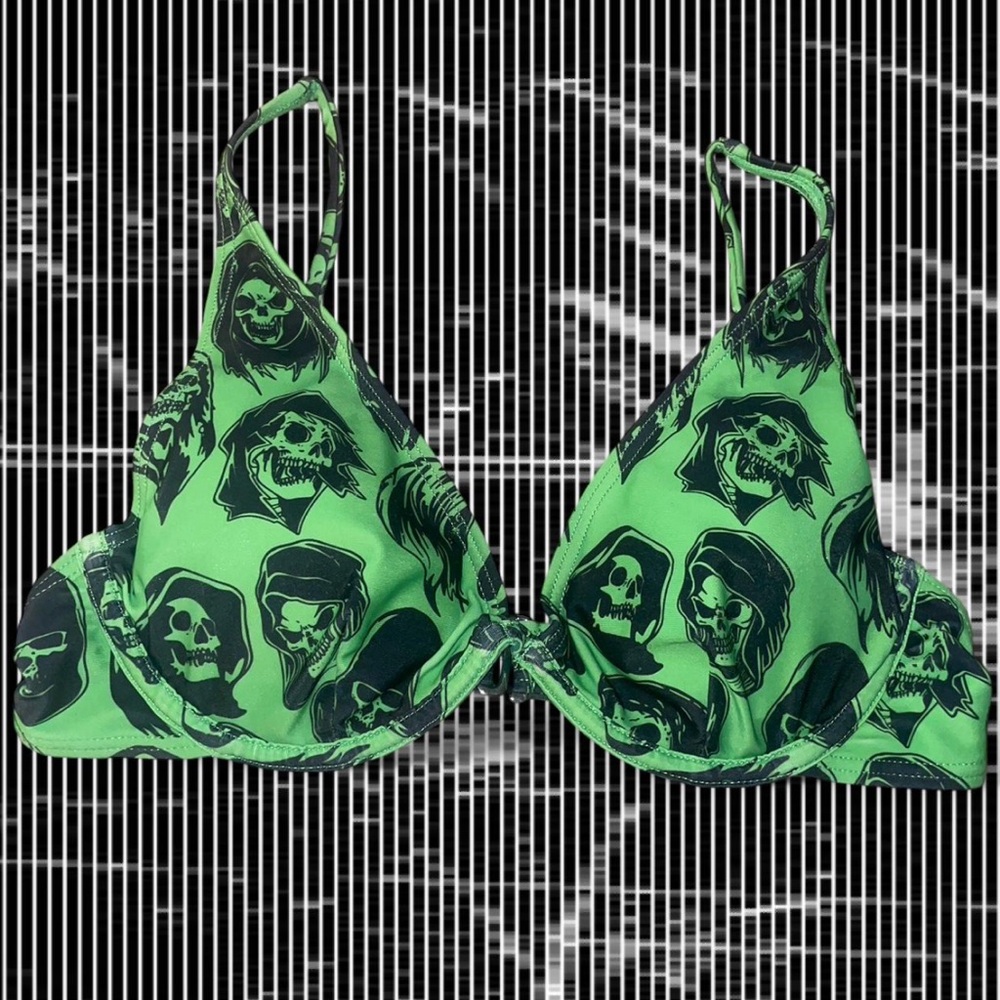 Green Skull Print Bikini Top